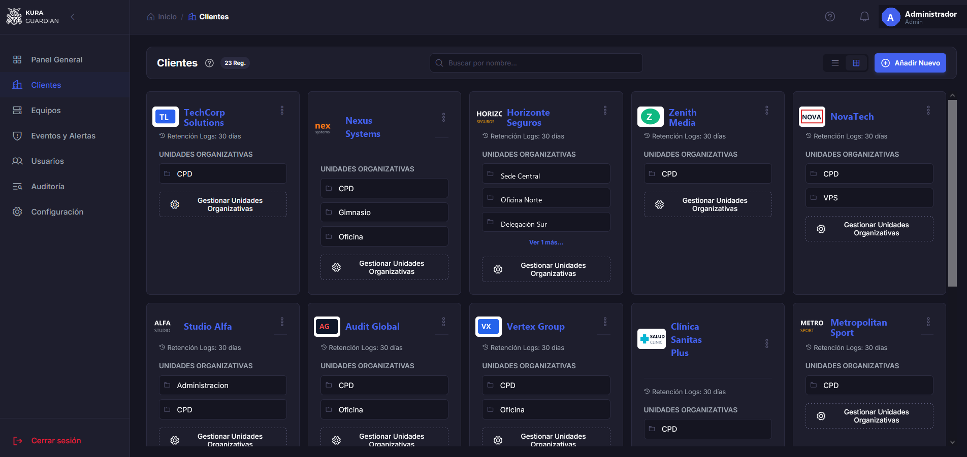 KuraGuardian multitenant control dashboard